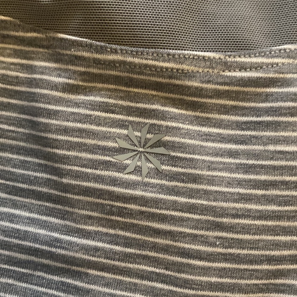 Athleta top blue striped work out shirt